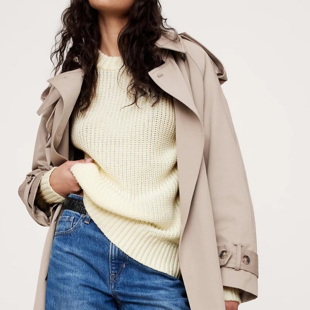 NWT!! Banana Republic RT$120 Butter Yellow Oversized Crew-Neck Cotton Sweater XS